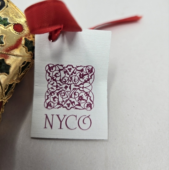 Nyco Christmas Ornament Cloisonne Enamal Ice Skating Shoe Holly Berries Leaves - Picture 9 of 12